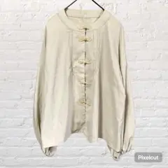 10770 上品 エムズエキサイト チャイナシャツ ブラウス ベージュ 古着