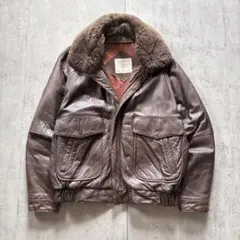 古着 a2 フライト レザージャケット ファー付き 羊革 ブラウン M〜L