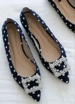 OHGA オーガ　ビジュードットフラットシューズ　ネイビー22cm