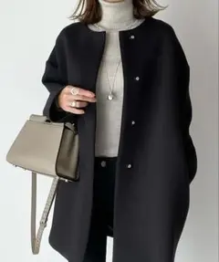 ブラック ノーカラーコート フリーサイズ