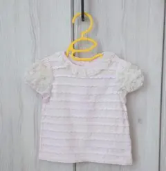 【mezzo pianoメゾピアノ】フリルレースピンクニット半袖