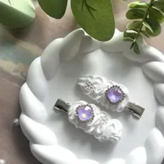 ヘアクリップ　2点セット　オーロラピンク 冬 ホイップデコ　ハンドメイド