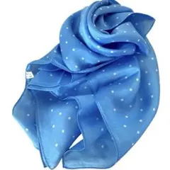 【シルク100%】スカーフ　日本製　水玉　ドット柄　正方形　水色　サックスブルー