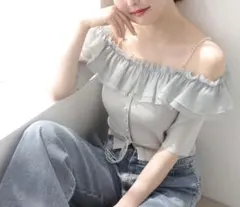 肩パールオフショルフリルニット ナイスクラップ