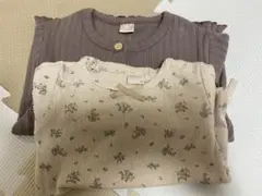 テータテート　薄紫色リブ編みカーディガンと花柄トップス