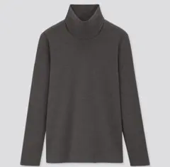UNIQLOレディースストレッチコットン タートルネックT ダークグレー S