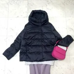 美品 アンタイトル 黒 ダウンジャケット ショールカラー フェザー 42