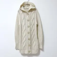 エヘカソポ フード付きケーブルニットカーディガン ウール混 ベージュ ロング