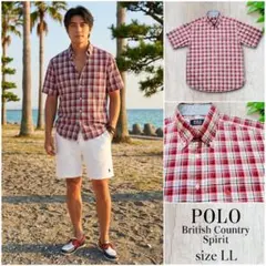 POLO チェックシャツ 半袖 ボタンダウン 赤 ホース刺繍 ラルフ系 美品 夏のサムネイル