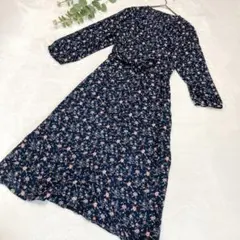 グラシア　ロングシャツシアーワンピース　ネイビー　花柄　Ｌ　リボン