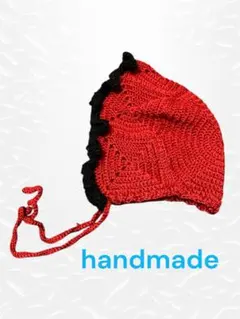 ボンネット　バブーシュカ　赤　レッド　ハンドメイド　帽子　小物　シンプルデザイン