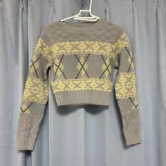 アーガイル柄 グレー・イエロー ニットセーター