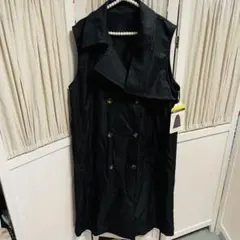 ロングトレンチジレ☆４Ｌサイズ☆ブラック☆ゆったり大きめ襟【新品未使用品】