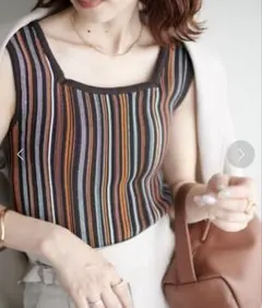 新品☆ディスコート☆前後2wayマルチストライプノースリーブ☆ブラウン オレンジ