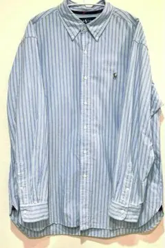 Ralph Lauren ブルー&グリーンストライプシャツ／XL