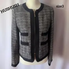 美品☆HUSHUSH♡ノーカラーツイードジャケット グレーとブラック