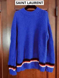 SAINT LAURENT アルパカ　ブルートリコロールストライプニット　L