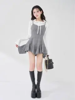 Darich レイヤードランダムヘムチェックミニワンピース グレー