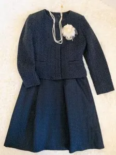 セレモニーワンピース9号　ジャケット11号　スーツ　JURIAE 紺色