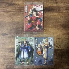 即日発送／ワンピース ウエハースカード ルフィ太郎 ゾロ十郎 サン五郎　3枚 即日発送／ワンピース ウエハースカード ルフィ太郎 ゾロ十郎 サン五郎