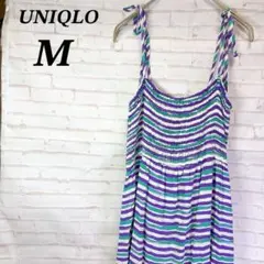 【美品】ユニクロ　プリントマキシキャミワンピース　総柄　リゾート　M