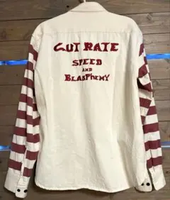 CUT RATE カットレイト 長袖　ボーダー 背面刺繍ワークシャツ Lのサムネイル