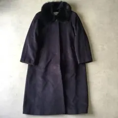 USED VINTAGE アンゴラコート　ネイビー　ファー　レディース　美品