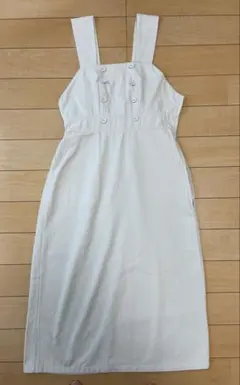 flower ジャンバースカート M 大人可愛い 白 タイト シルエット