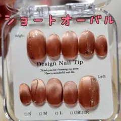 ローズブラウン系、マグネットフレンチ／ショートオーバル／オフィスネイル