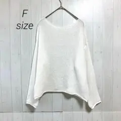 長袖ニット　ホワイト　F　ゆったり　ストレッチ　ボートネック