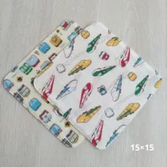 ハンドメイド ベビーキッズガーゼハンカチ２枚セット(15×15)電車＆新幹線