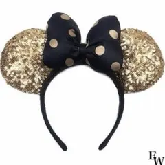 ミニーマウス風カチューシャ 黒と金のドット
