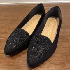 新品同様★フラットシューズ ブラック★スエード・グリッターラメ23cmDIANA