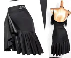 ダンスウェア・ラテンスカート【黒・膝丈】Ｍサイズ・新品