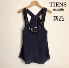 新品 タグ付き TIENS ビジュー付き シースルー ノースリーブブラウス