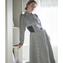 AND COUTURE フロントジップ レースアップ ギンガムチェック フレア