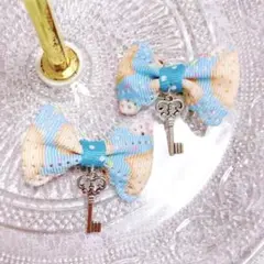 ♡Petit Sweet Ribbonヘアクリップ♡ サックス ハンドメイド