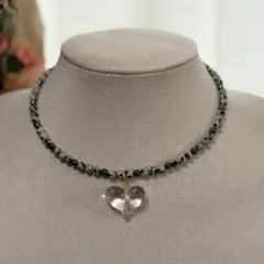 天然石　ダルメシアンジャスパー ハートチョーカー 2way ネックレス