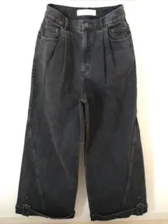 GU×rokh ダークグレー ワイドデニムパンツ Mサイズ