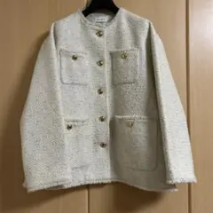 【PLST】ツイードメタルボタンジャケット　オフホワイト　M