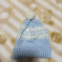 水色 ポンポン付き ベビー帽子