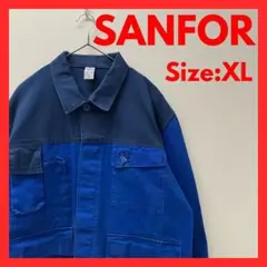 【即日発送】古着　ユーロ　カバーオール　ワークジャケット　ネイビー・ブルー　XL