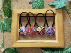 沖縄紅型ヘアゴム　ハンドメイド　くるみボタン　27㎜