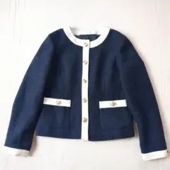 ホワイトジョーラ◇ノーカラージャケット 金ボタン ツイード セレモニー S