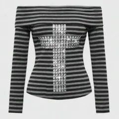 グランジ y2k 肩出し ボーダーT