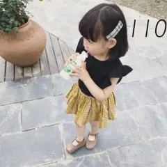 可愛いバックリボン付き♡ラッフル袖Tシャツ♡黒 子ども服 キッズ 女の子 子供服