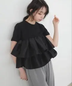 maison de dolceメゾンドドルチェ アシンメトリーTシャツ ブラック
