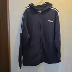 メンズ adidas 古着 スエットジップパーカー XL ダメージあり