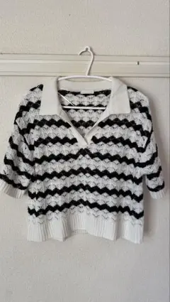 GU 半袖セーター 白黒ストライプ