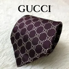 GUCCI ネクタイ　ワイン レッド GG エンジ　スーツ　赤　美品　総柄